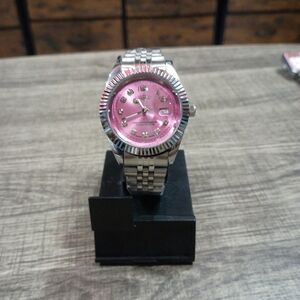 Silver Watch with Pink Dial